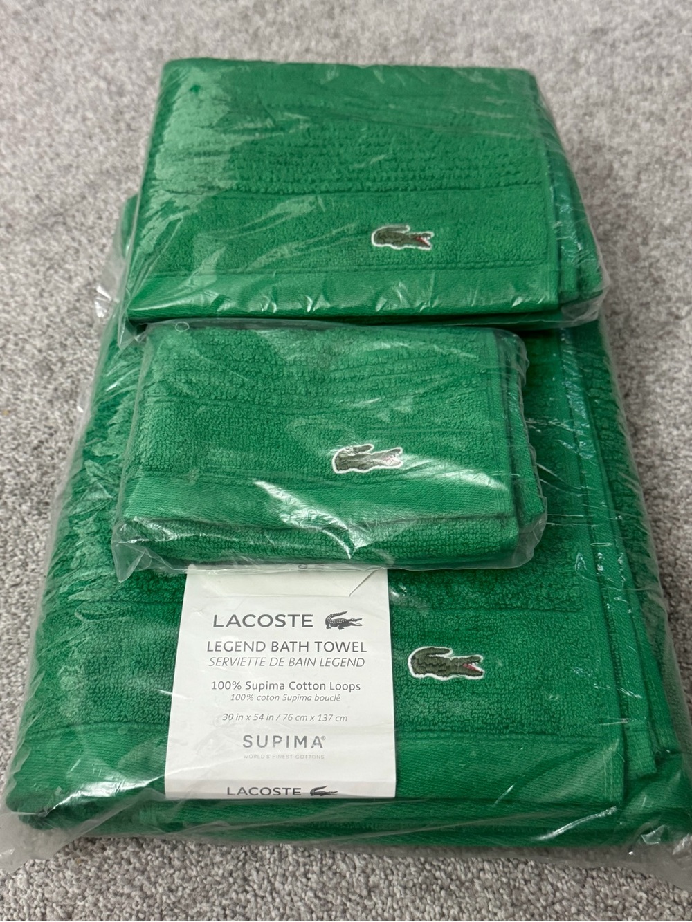 Lacoste 3 piece bath set - Bath towel, hand towel, washcloth